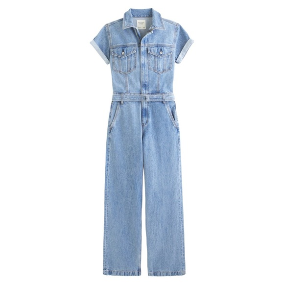 Abercrombie & Fitch Pants - Abercrombie & Fitch 90s Relaxed Cinched Waist Blue Denim Jumpsuit Small (Tall)